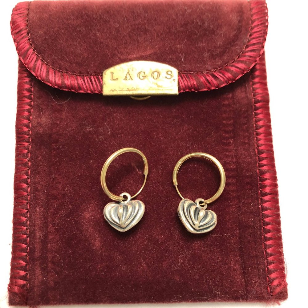 lagos Sterling Silver/gold  Fluted Heart Earrings